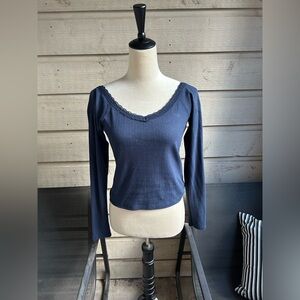 Hollister Black Lace Trim Off The Shoulder Top